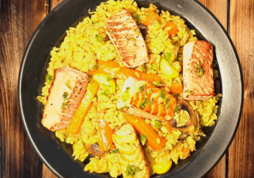  פלוב בוכרי פטריות וסלמון