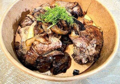 כבד עוף מטוגן עם בצל - מנה ללא תוספות 