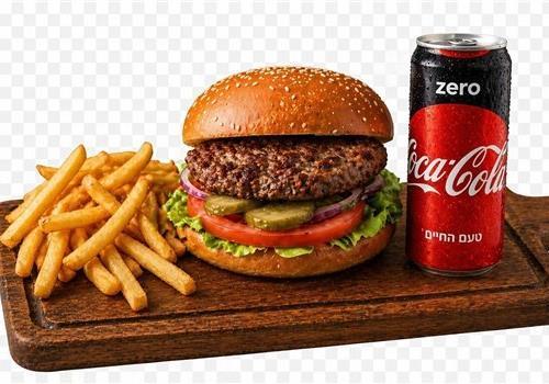 המבורגר בקר 200 גרם + צ'יפס + שתייה לבחירה