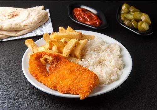 1 יח' שניצל + ציפס + אורז + קטשופ בצד